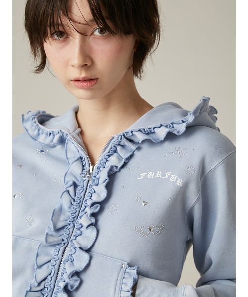フリルクロップドフーディー Lallana（ララーナ） パーカー lame coco frill zip-up hoodie/ラメ