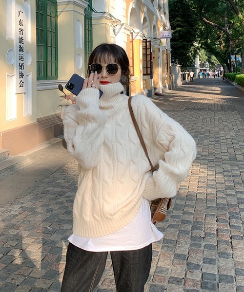 「HALEY PESCA」 タートルネックニット FREE レッド レディース_画像3