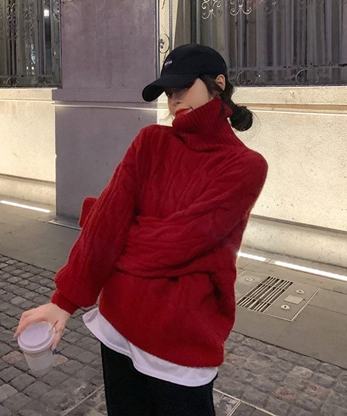 「HALEY PESCA」 タートルネックニット FREE レッド レディース_画像6