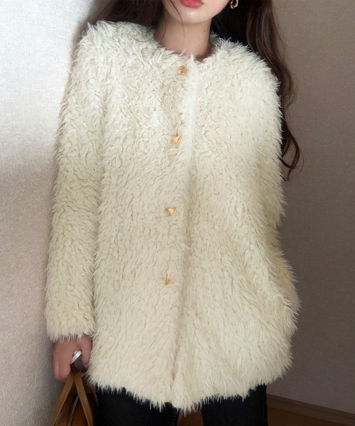 「LAUIR」 ファーコート MEDIUM アイボリー レディース_画像2