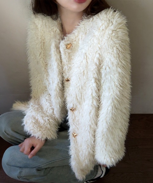 「LAUIR」 ファーコート MEDIUM アイボリー レディース_画像3