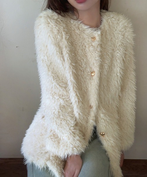 「LAUIR」 ファーコート MEDIUM アイボリー レディース_画像4