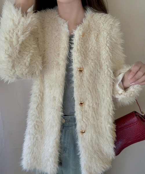 「LAUIR」 ファーコート MEDIUM アイボリー レディース_画像5