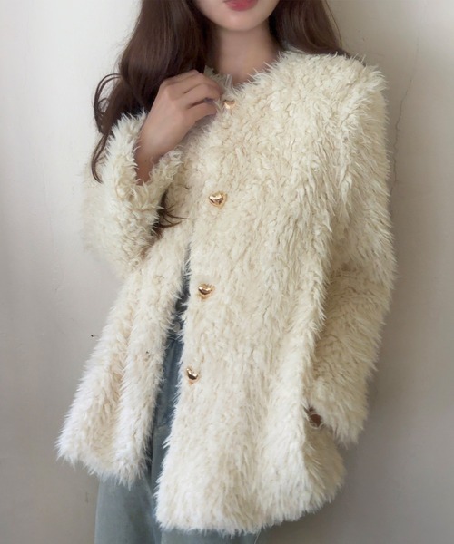 「LAUIR」 ファーコート MEDIUM アイボリー レディース_画像6