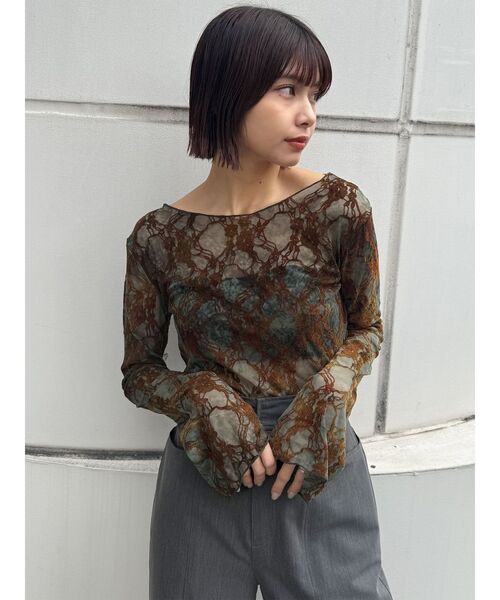MURUA（ムルーア） tシャツ 「WEB限定」フロッキーフラワーシアー