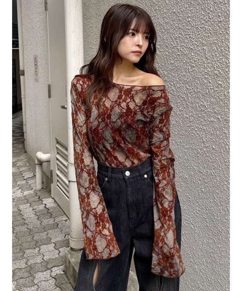 MURUA（ムルーア） tシャツ 「WEB限定」フロッキーフラワーシアー