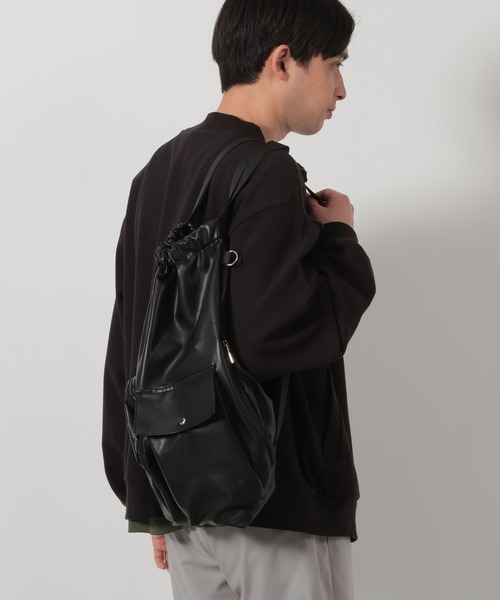 AKIO ナップサック レザーバッグ リュック LAKOLE（ラコレ） デイバック リュック ソフトフェイクレザー