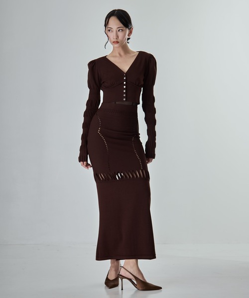 スカート 「FETICO/フェティコ」「STUDIOUS別注」MESH KNIT MAXI SKIRT/メッシュニットマキシスカートの画像