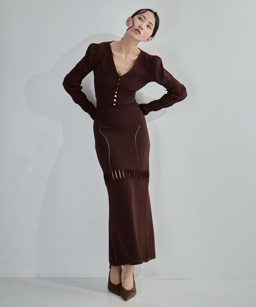 スカート 「FETICO/フェティコ」「STUDIOUS別注」MESH KNIT MAXI SKIRT/メッシュニットマキシスカートの画像