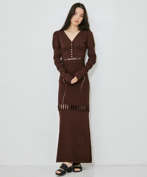 FETICO フェティコ MESH KNIT MAXI SKIRT 茶サイズ1 FETICO（フェティコ） スカート 「FETICO/フェティコ」「STUDIOUS別注