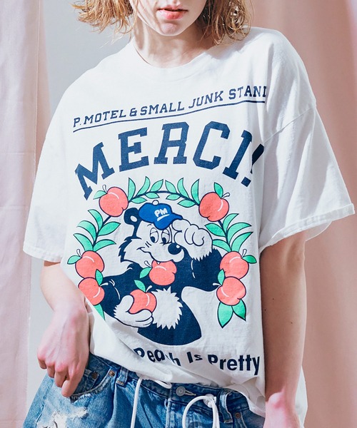 RNA（アールエヌエー） tシャツ M2682 PINKMOTEL モモクマプリントTEE