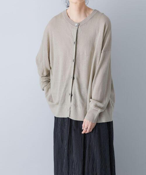 かぐれ カーディガン リネンワイドクルーネックカーディガン