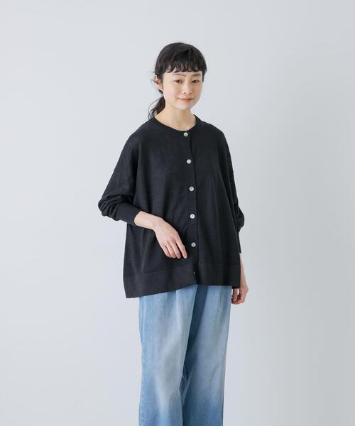 かぐれ カーディガン リネンワイドクルーネックカーディガン