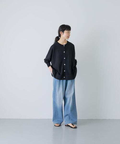 かぐれ カーディガン リネンワイドクルーネックカーディガン