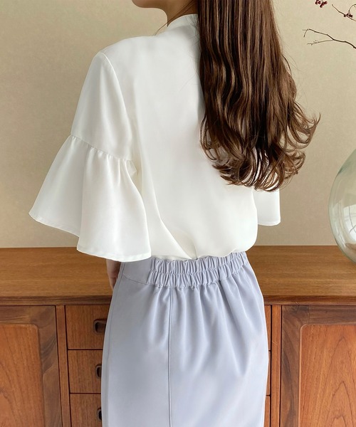 「callautia」 半袖ブラウス MEDIUM ブルーグレー レディース_画像2