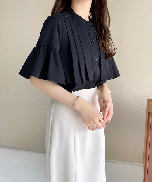 「callautia」 半袖ブラウス MEDIUM ブルーグレー レディース_画像5