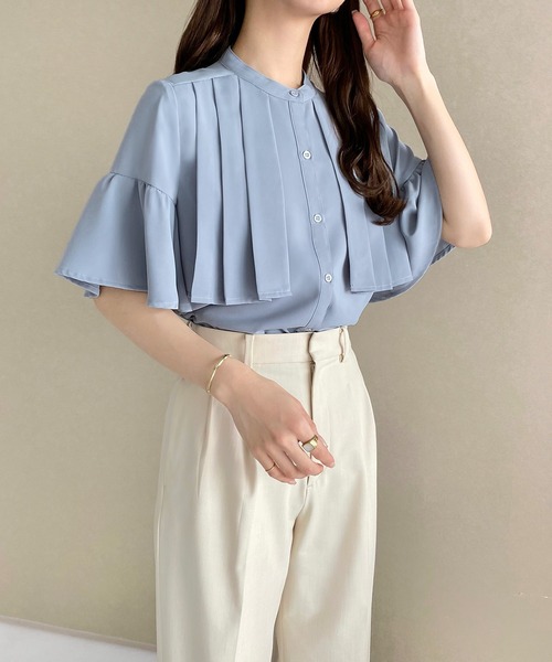 「callautia」 半袖ブラウス MEDIUM ブルーグレー レディース_画像7
