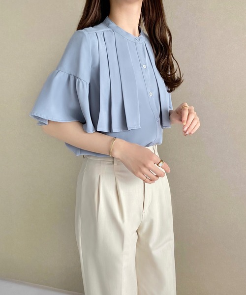 「callautia」 半袖ブラウス MEDIUM ブルーグレー レディース_画像8