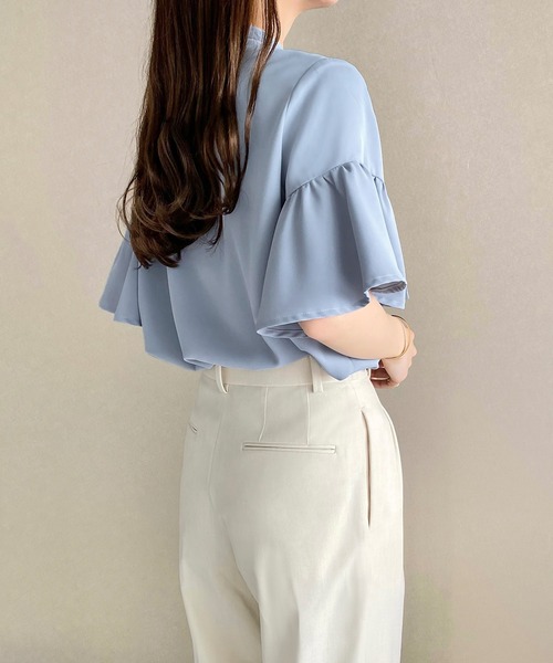 「callautia」 半袖ブラウス MEDIUM ブルーグレー レディース_画像9
