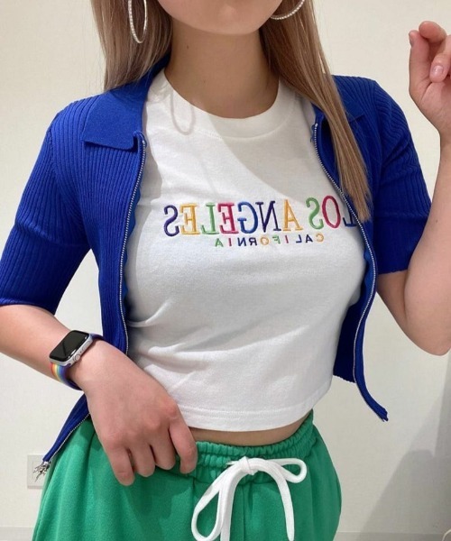 Tシャツ Tシャツ Los Angelesレインボーカラー刺繍ロゴ ショート丈tシャツ Zozotown Paypayモール店 通販 Paypayモール