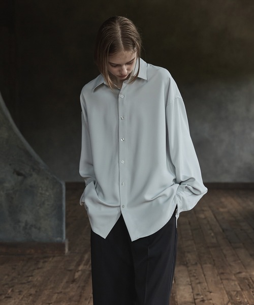 シワ感素材 開襟シャツ 無地 ルーズシルエット 大人カジュアル CIASENSE シャツ Loose silhouette Regular collar shirt /setup