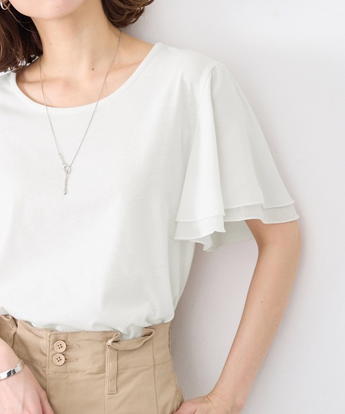 ◇お薦め”伊ガウディ◇シフォンフリル袖が可愛い！LOVE＆ビジューTシャツ！XS Viola e tシャツ 袖シフォンゆるTシャツ レディース : ZOZOTOWN
