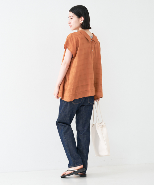 ブラウス シャツ 「手洗い可」チェック織柄2WAYスクエアブラウス レディース collex ブラウス シャツ 「手洗い可」チェック織柄2WAYスクエア