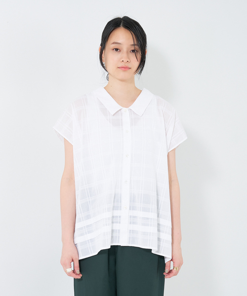 ブラウス シャツ 「手洗い可」チェック織柄2WAYスクエアブラウス レディース collex ブラウス シャツ 「手洗い可」チェック織柄2WAYスクエア