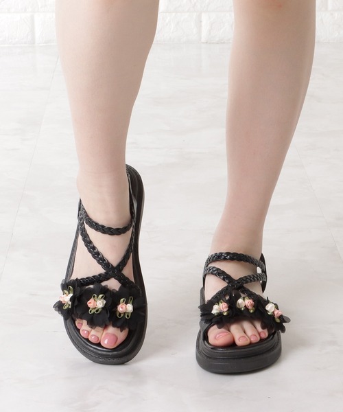 Lace Ladies（レースレディース） サンダル 花モチーフ付き編み