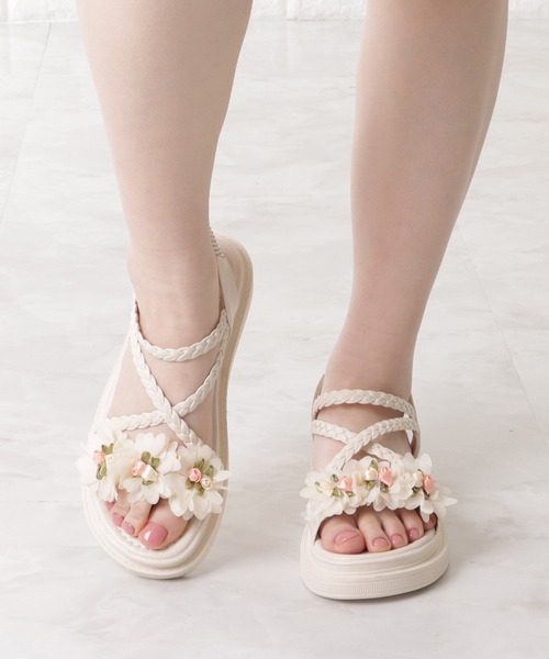 Lace Ladies（レースレディース） サンダル 花モチーフ付き編み