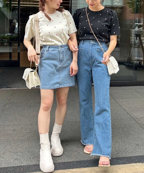 one after another NICE CLAUP ニット ハート刺繍パフスリーブニット