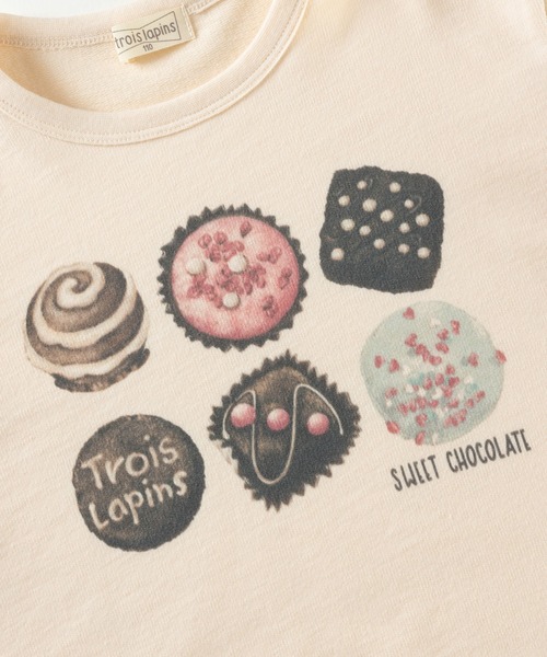 trois lapins kp トレーナー チョコレート柄 ミニ裏毛トレーナー(100 trois lapins kp トレーナー チョコレート柄 ミニ裏毛トレーナー(100