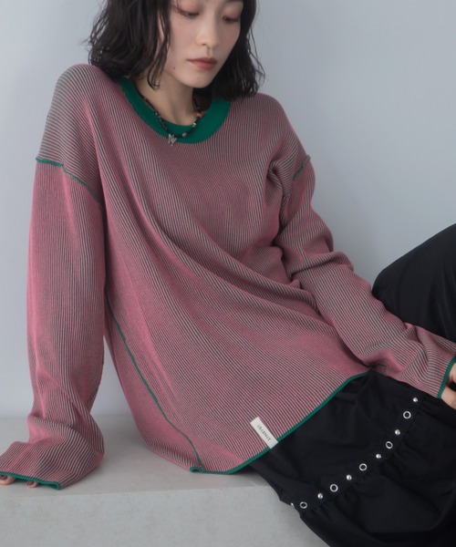 tシャツ プレーティング配色リブトップス/ユニセックス/新色追加 レディース メンズ | ブランド登録なし