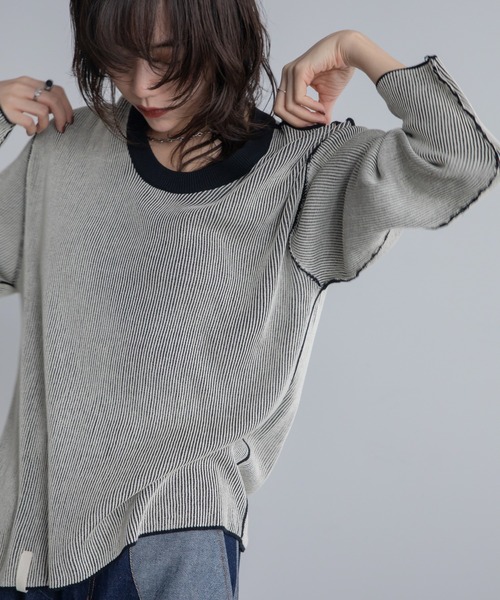 tシャツ プレーティング配色リブトップス/ユニセックス/新色追加 レディース メンズ | ブランド登録なし | 24