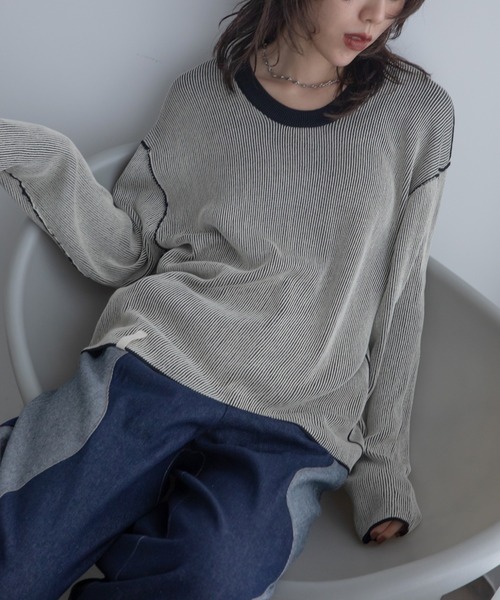 tシャツ プレーティング配色リブトップス/ユニセックス/新色追加 レディース メンズ | ブランド登録なし | 23