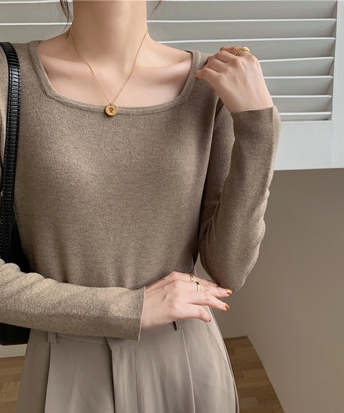 MILAE ニット セーター ベーシックスクエアネックニットトップス