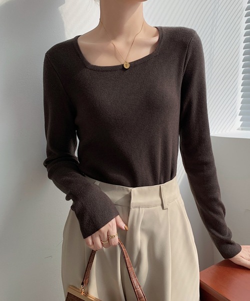 MILAE ニット セーター ベーシックスクエアネックニットトップス