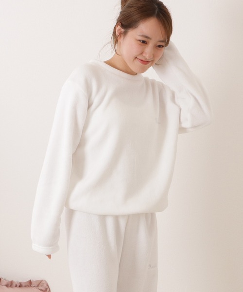 Lace Ladies パジャマ ルームウェア アルファベット刺繍付きふわ