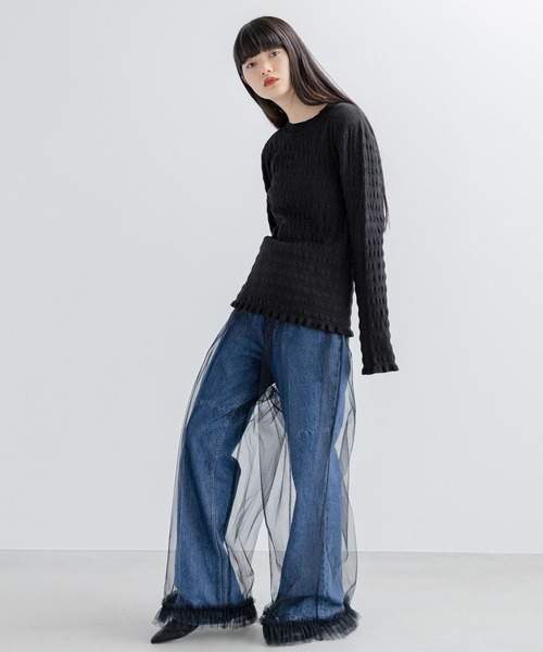 2〜3回着用yuw チュールシアーフリルパンツ　レオパード　lowrysfarm パンツ チュールシアーフリルパンツ 110380 レディース