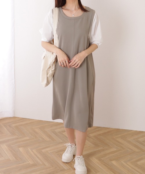 LANVIN SPORT 異素材ドッキングニットノースリーブワンピース グレー LANVIN SPORT 異素材ドッキングニットノースリーブワンピース グレー