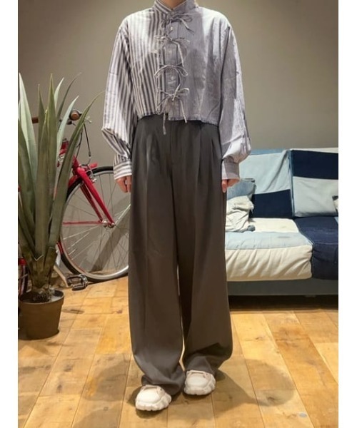 RODEO CROWNS ダークグレー ワイドパンツ RODEO CROWNS WIDE BOWL スラックス パンツ ダブルタックワイド