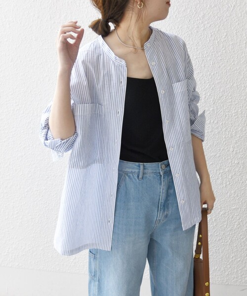 ブラウス シャツ 「洗濯機洗い可能」さらっとした素材感で着やすい。ダブルストライプソフトシャツ レディース SHIPS any ブラウス シャツ any:「洗濯機可能」リネンミックス