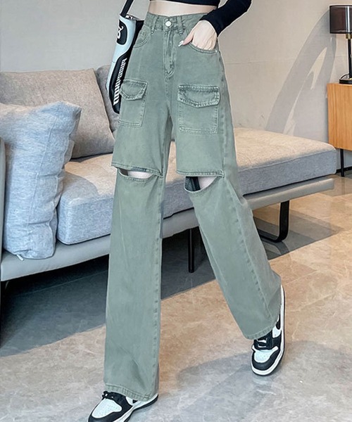 カットアウトデザイン ストレートデニム GLAMOROUS JANE ジーンズ デニム デニムパンツ カットアウト