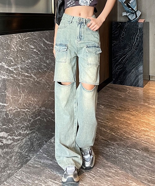レディースジーンズ カットアウト 肌見せ ストレート韓国系g3126 GLAMOROUS JANE ジーンズ デニム デニムパンツ カットアウト