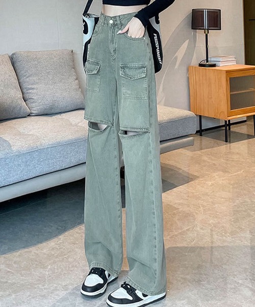 レディースジーンズ カットアウト 肌見せ ストレート韓国系g3126 GLAMOROUS JANE ジーンズ デニム デニムパンツ カットアウト