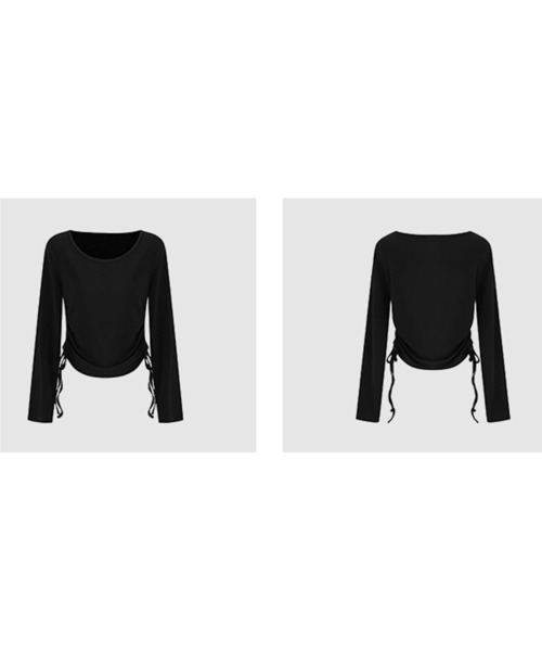 tシャツ ラウンドネック サイドドローストリングトップス