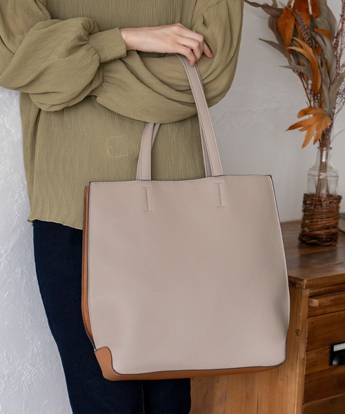 新品❤️vtwelve トートバッグ ベージュ VitaFelice（ヴィータフェリーチェ） トートバッグ ツートーンスクエア