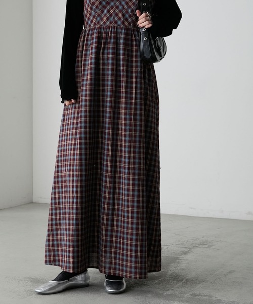 forksy. ワンピース 「forksy.」チェック柄スイッチングロングキャミ