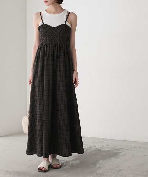 forksy. ワンピース 「forksy.」チェック柄スイッチングロングキャミ