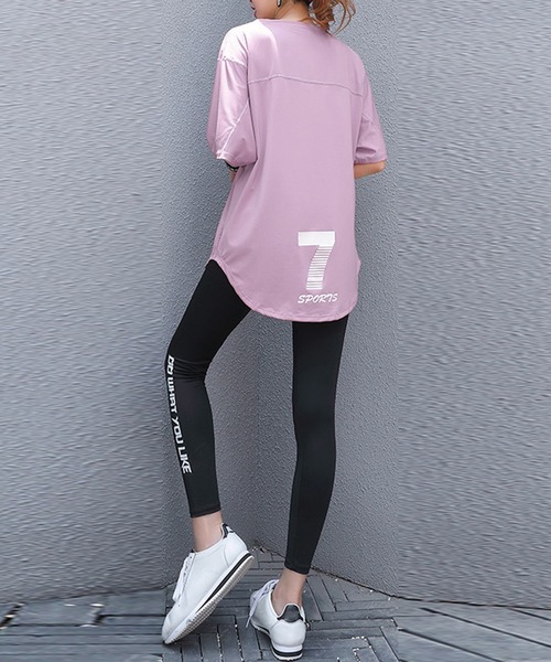 HYS SHOP レギンス スパッツ レディース 半袖英字ロゴアシンメトリー